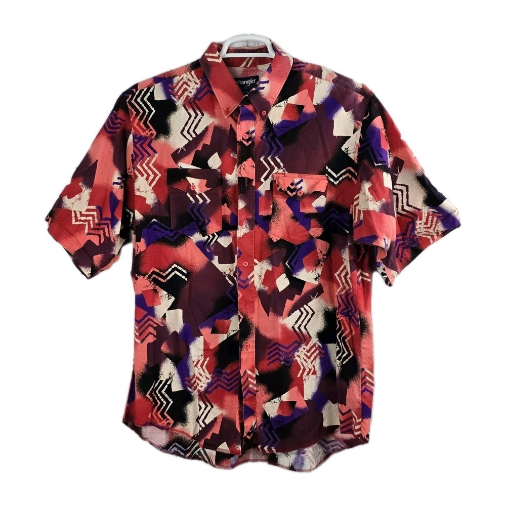 Wrangler Cowboy Cut Regular Fit XLong Tail Geometric Shirt Mens Sz 18 Multicolor